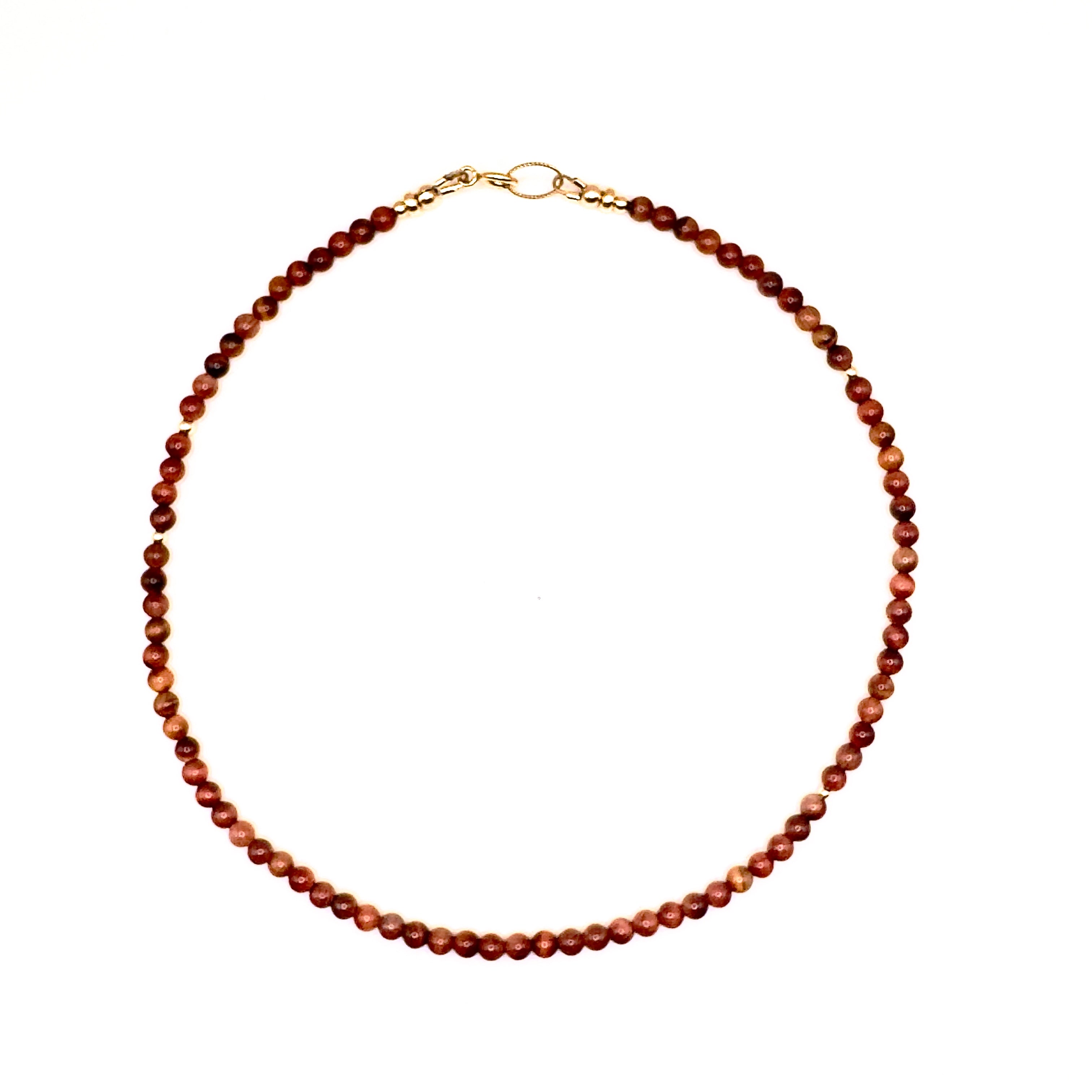 ketting van rode tijgeroog en goldfilled kralen