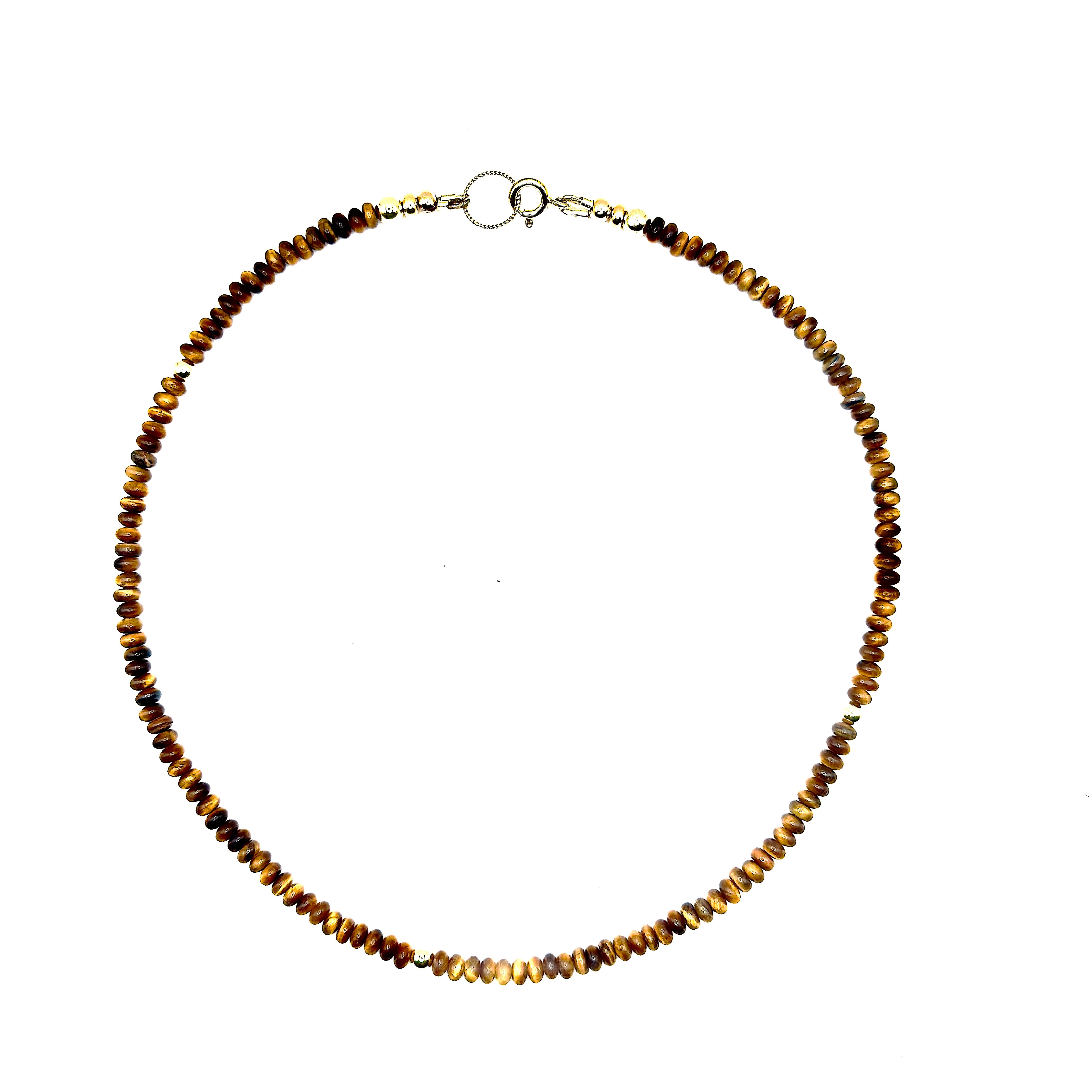 ketting van tijgeroog discs en goldfilled kraaltjes