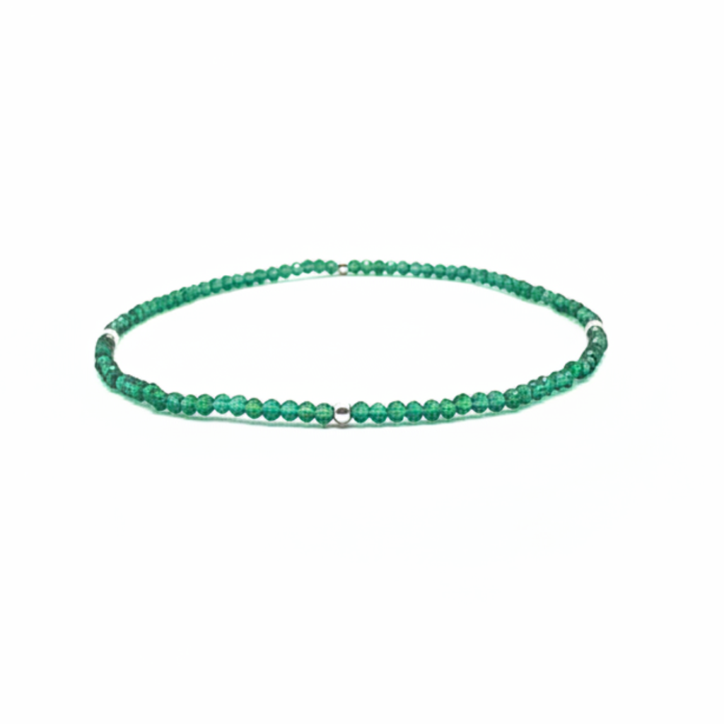 armbandje groen facet en sterling zilveren kraaltjes