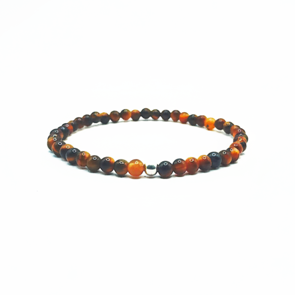 armbandje van ronde tijgeroogkralen en een sterling zilveren kraal