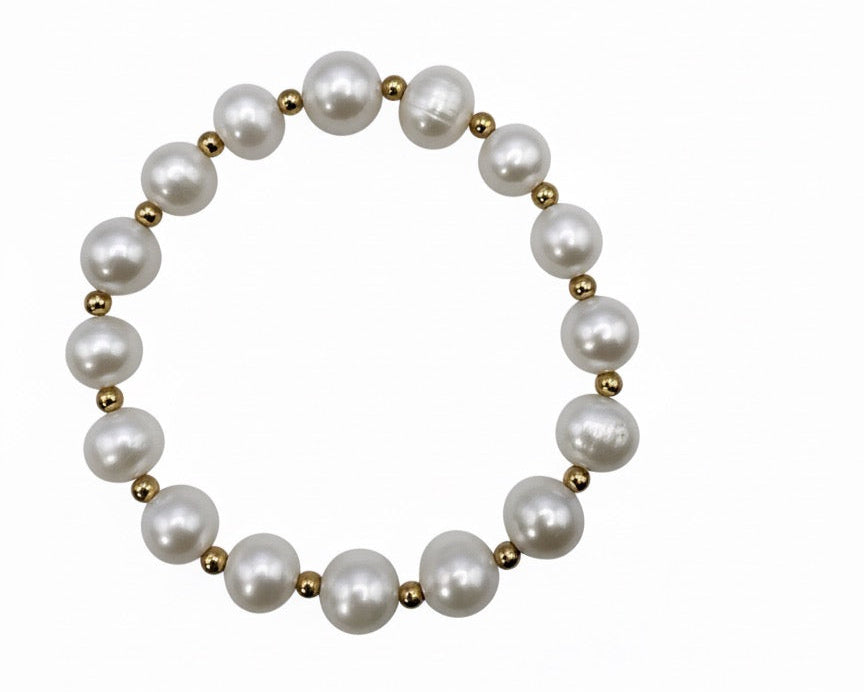 armband met zoetwaterparel en goldfilled kralen