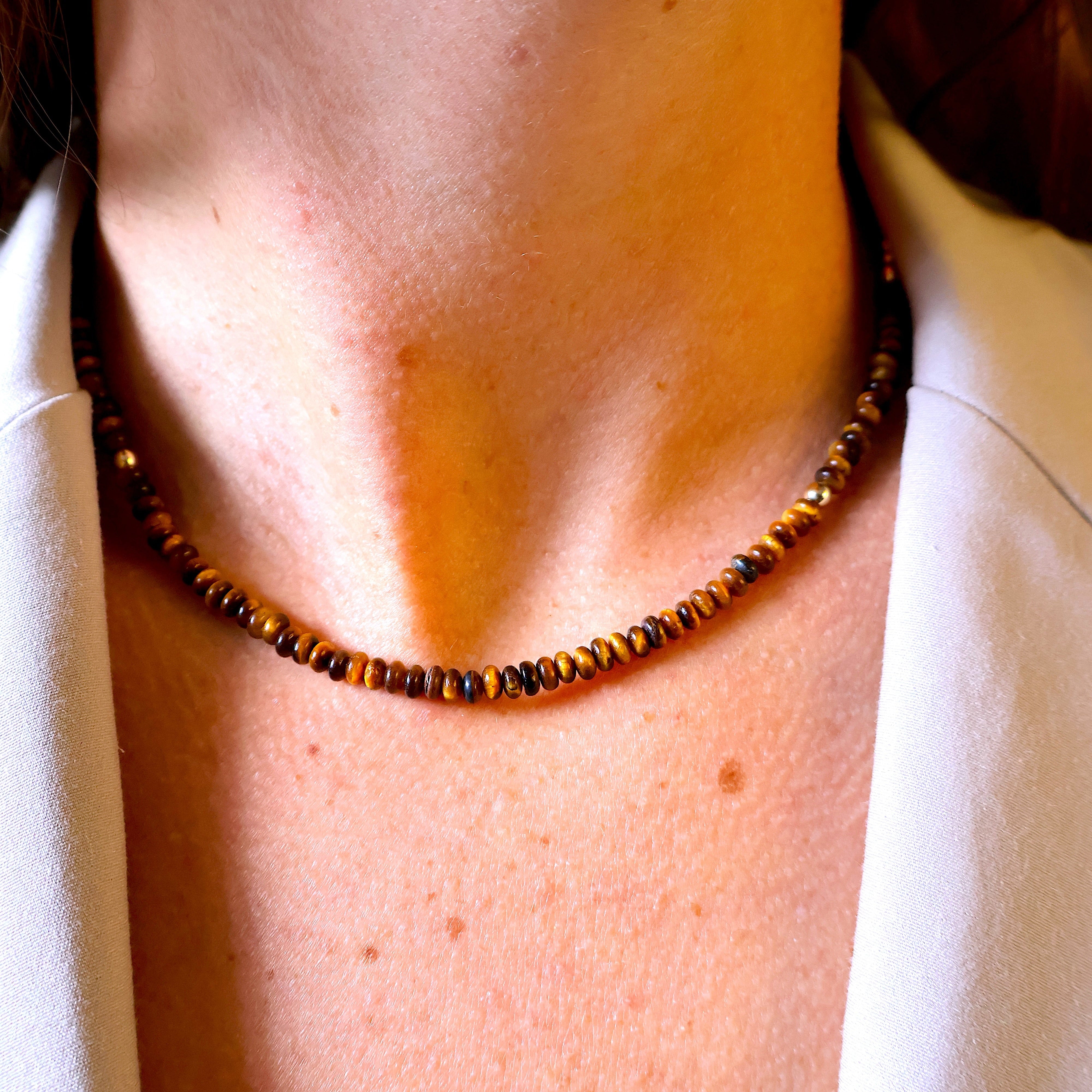 ketting van tijgeroog discs en goldfilled kraaltjes