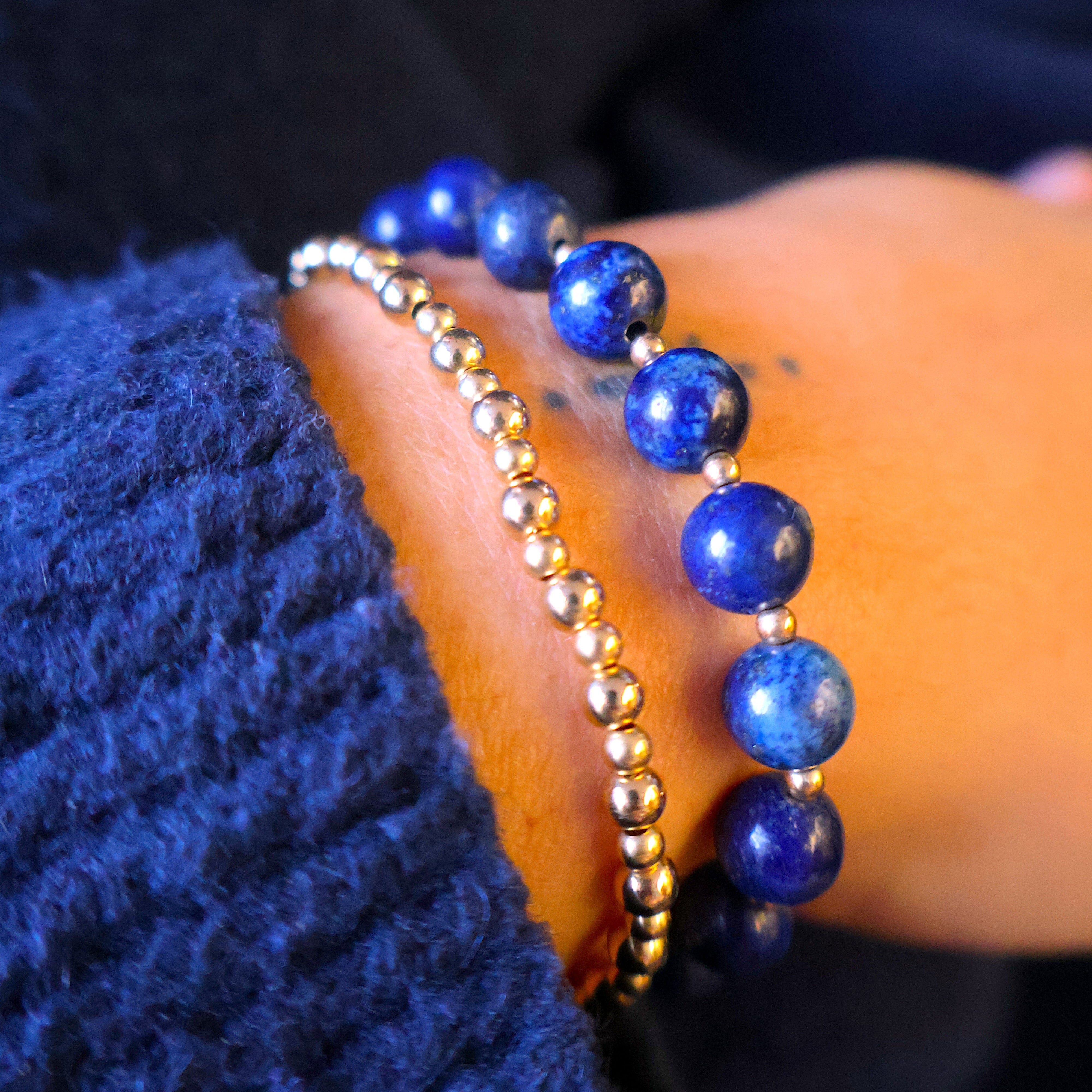 armband van ronde lapis lazuli en goldfilled kralen