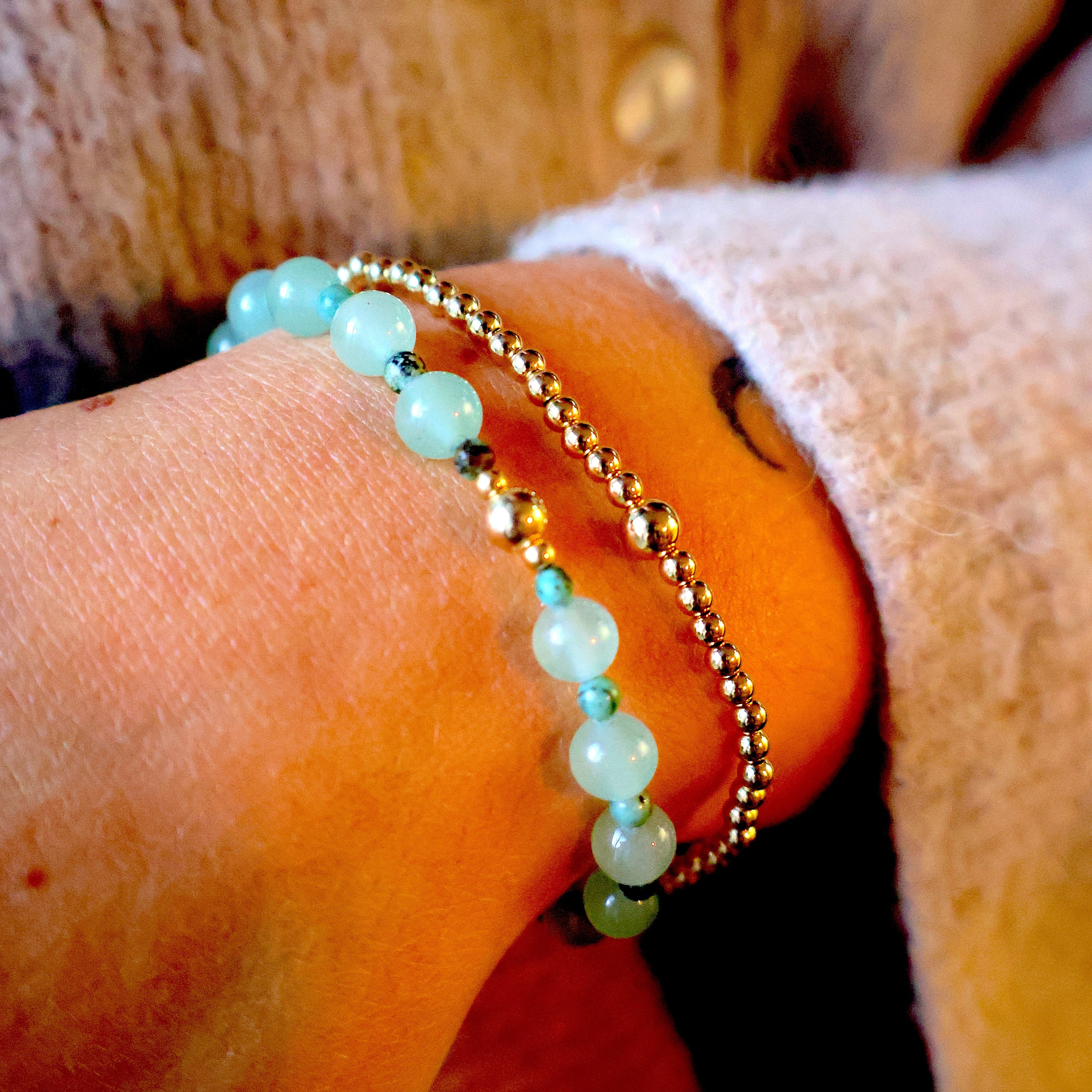 armband van aventurijn met afrikaans turkoois en goldfilled kralen