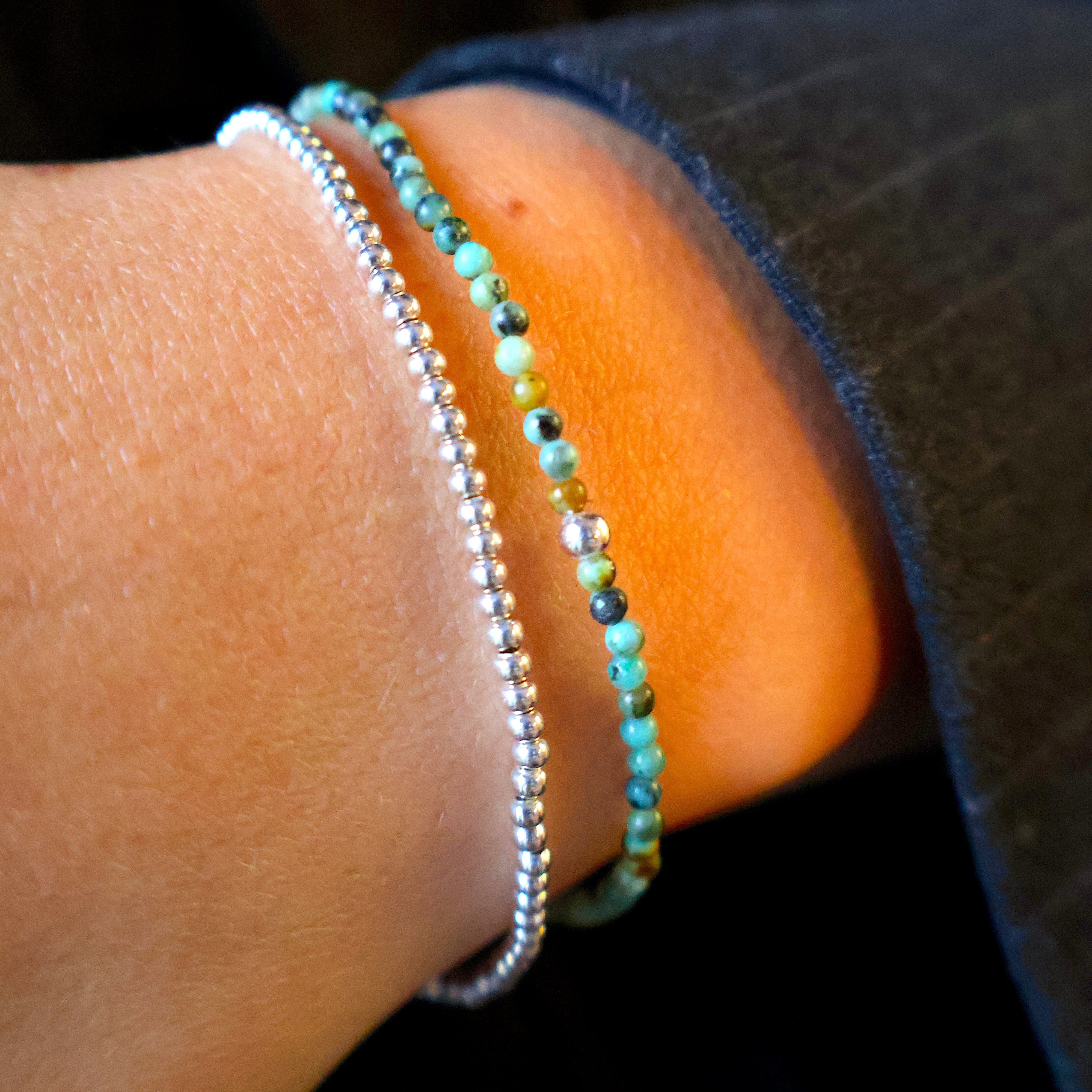 armband met afrikaans turkoois en sterling zilveren kraaltjes