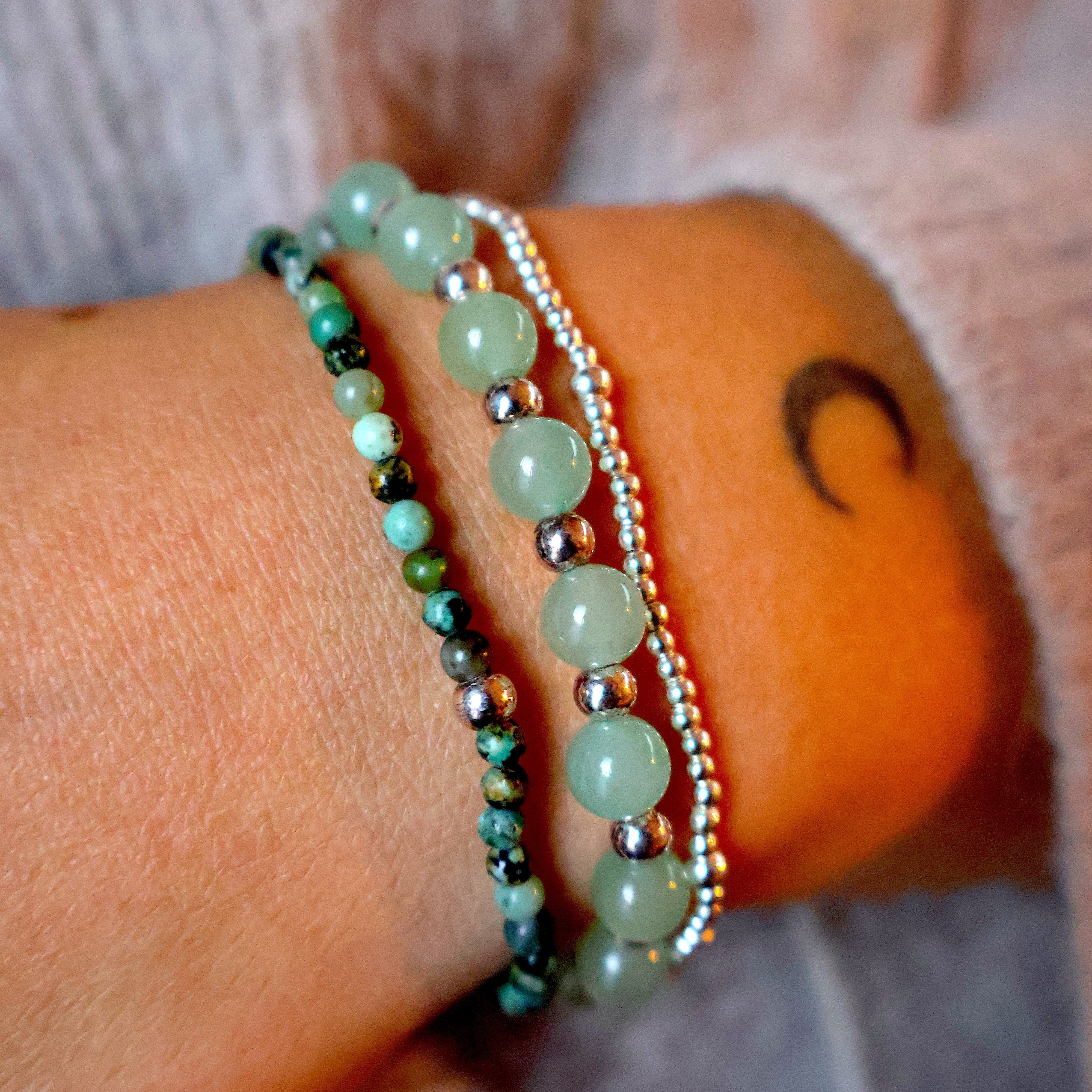 armband van aventurijn en sterling zilveren kralen