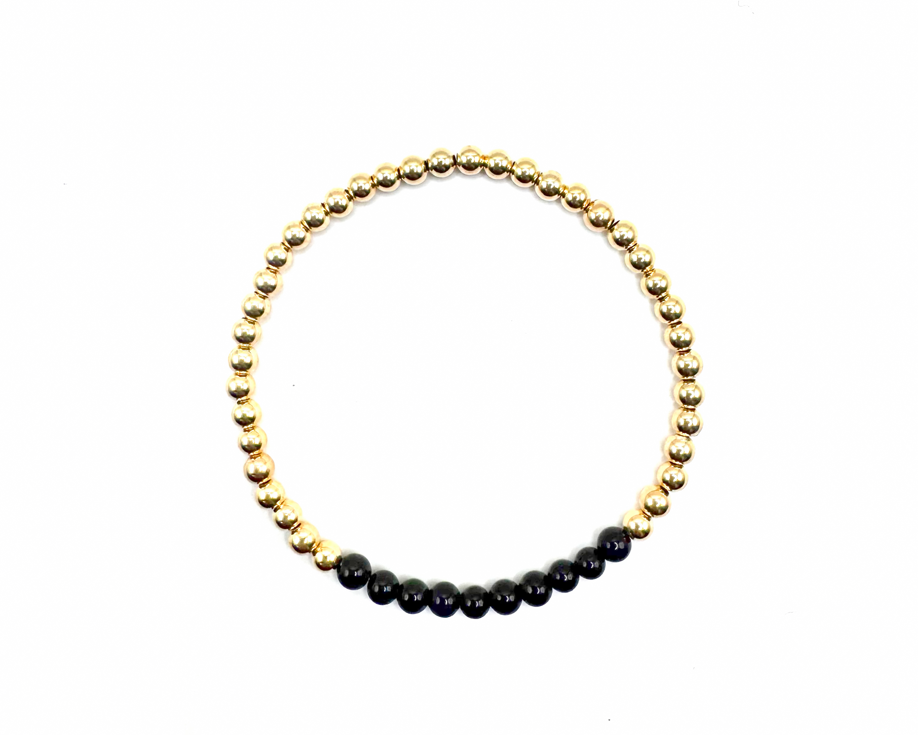 armband van goldfilled met zwarte onyx kralen