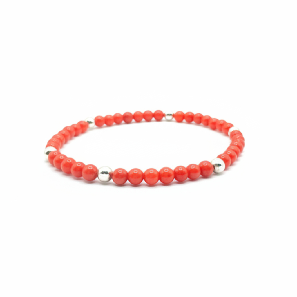 armband van bloedkoraal en sterling zilveren kralen