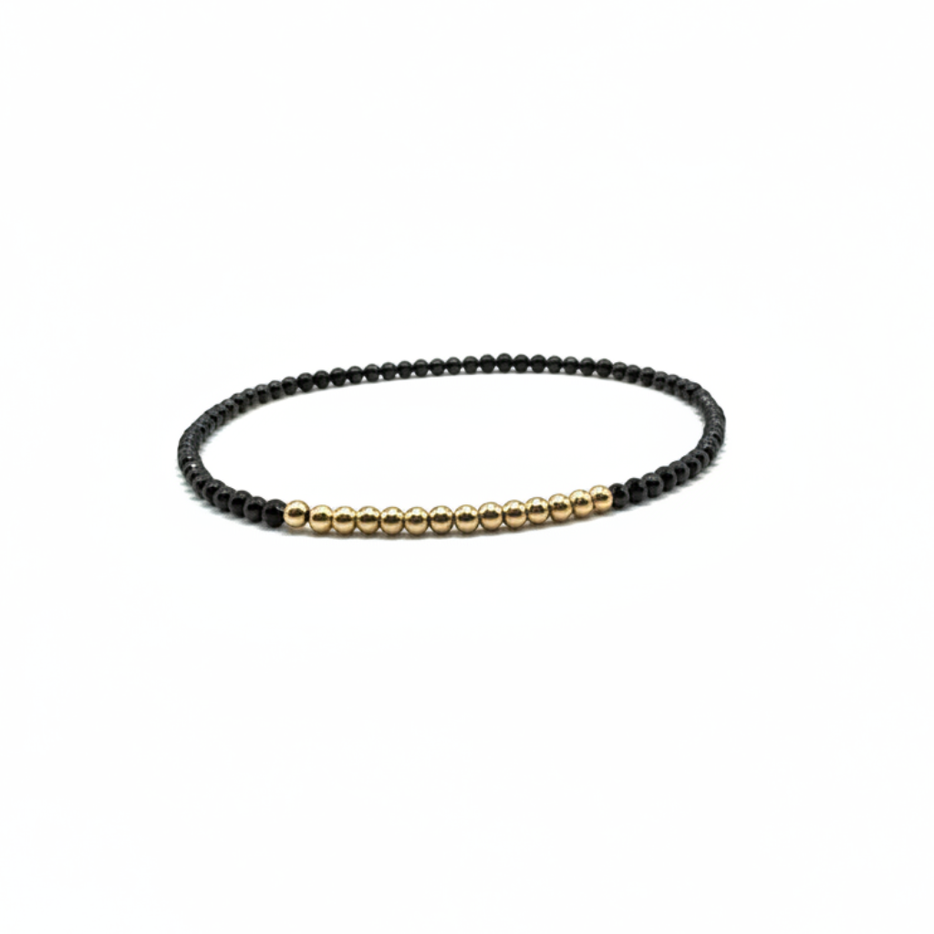 armband van fijne onyx en goldfilled kralen