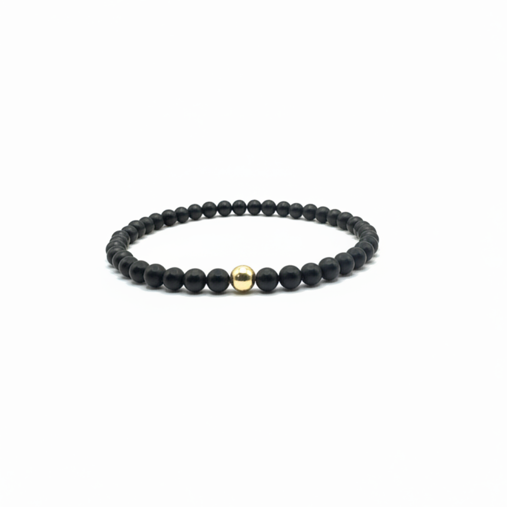 armband van zwarte matte onyx met goldfilled kraal