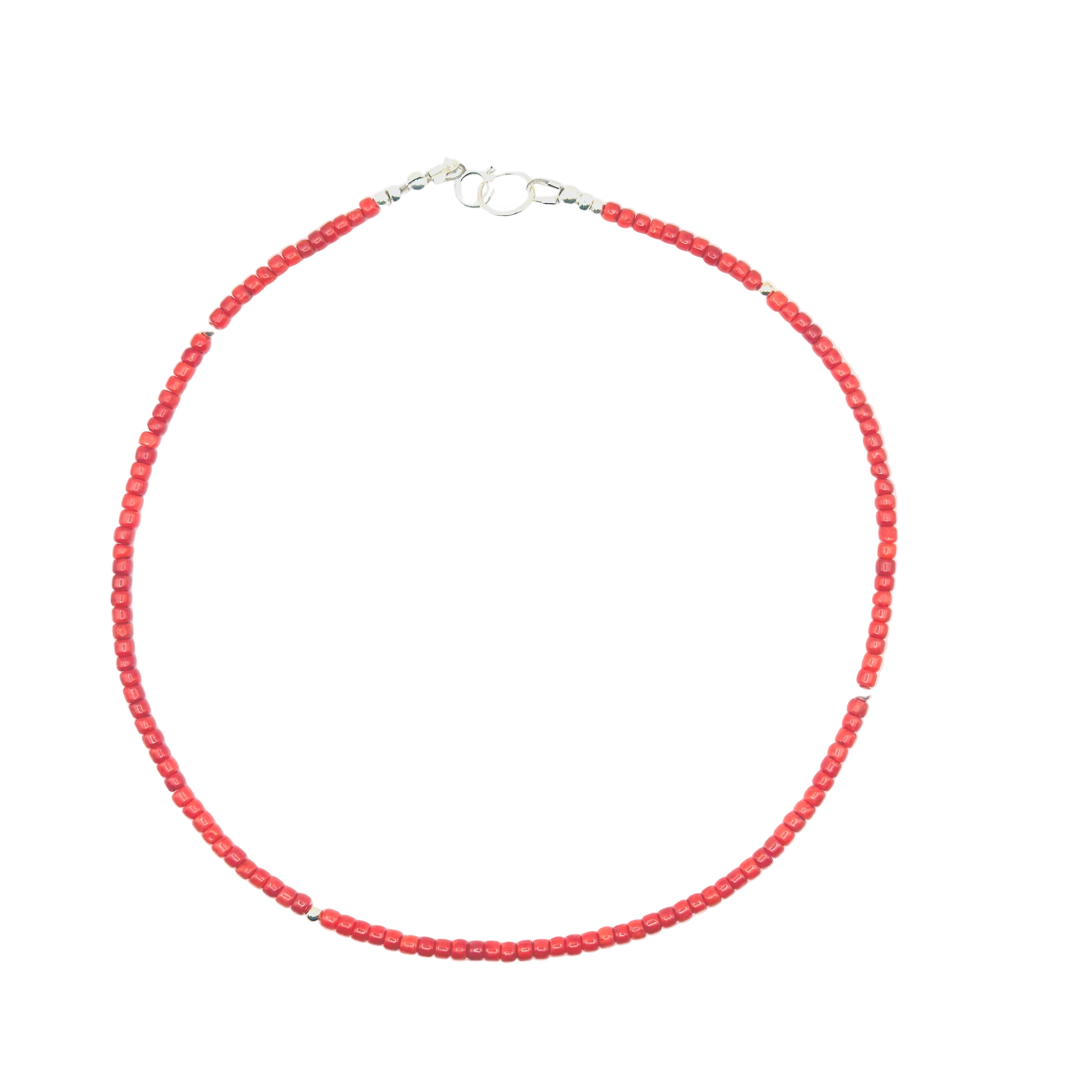 ketting van cilindervorm koraal en sterling zilver kralen