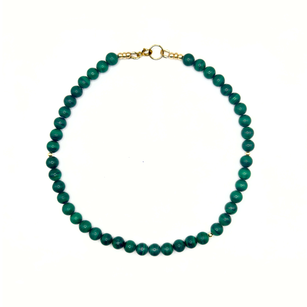 ketting van ronde malachiet en goldfilled kralen