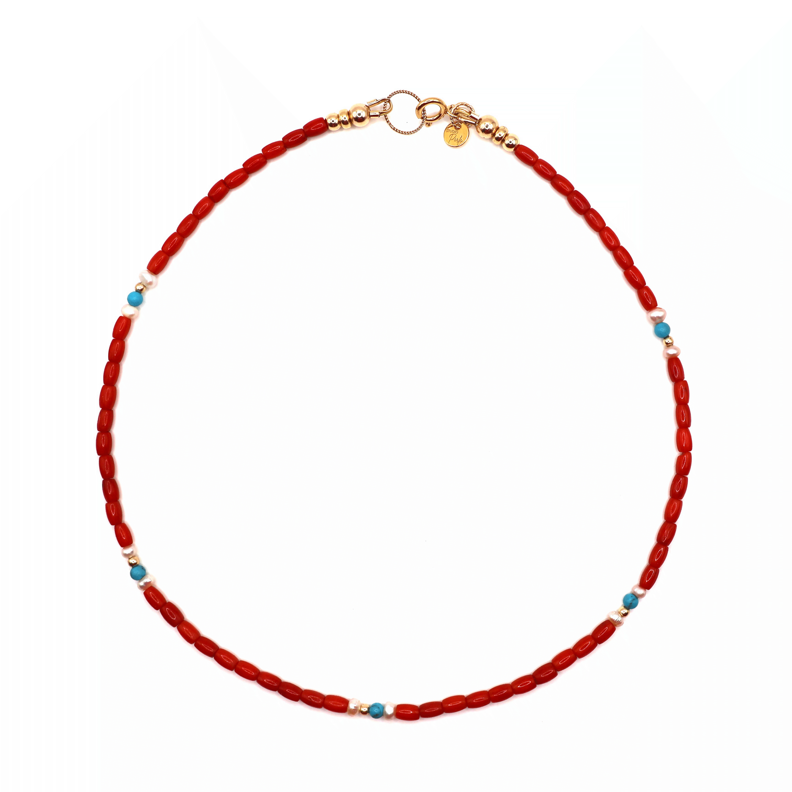 koraal met turkoois, parel & goldfilled