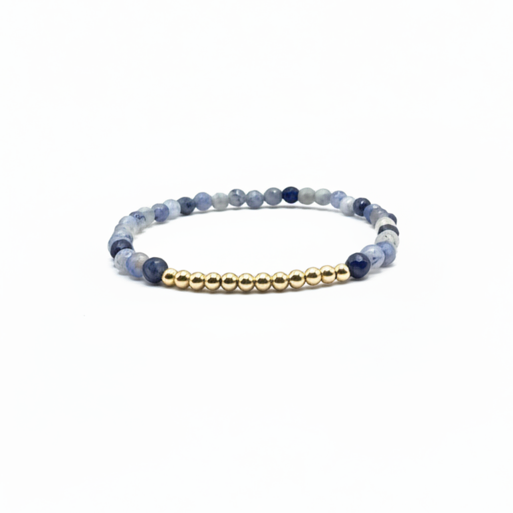 armband met facet blauwe kwarts  en goldfilled kralen