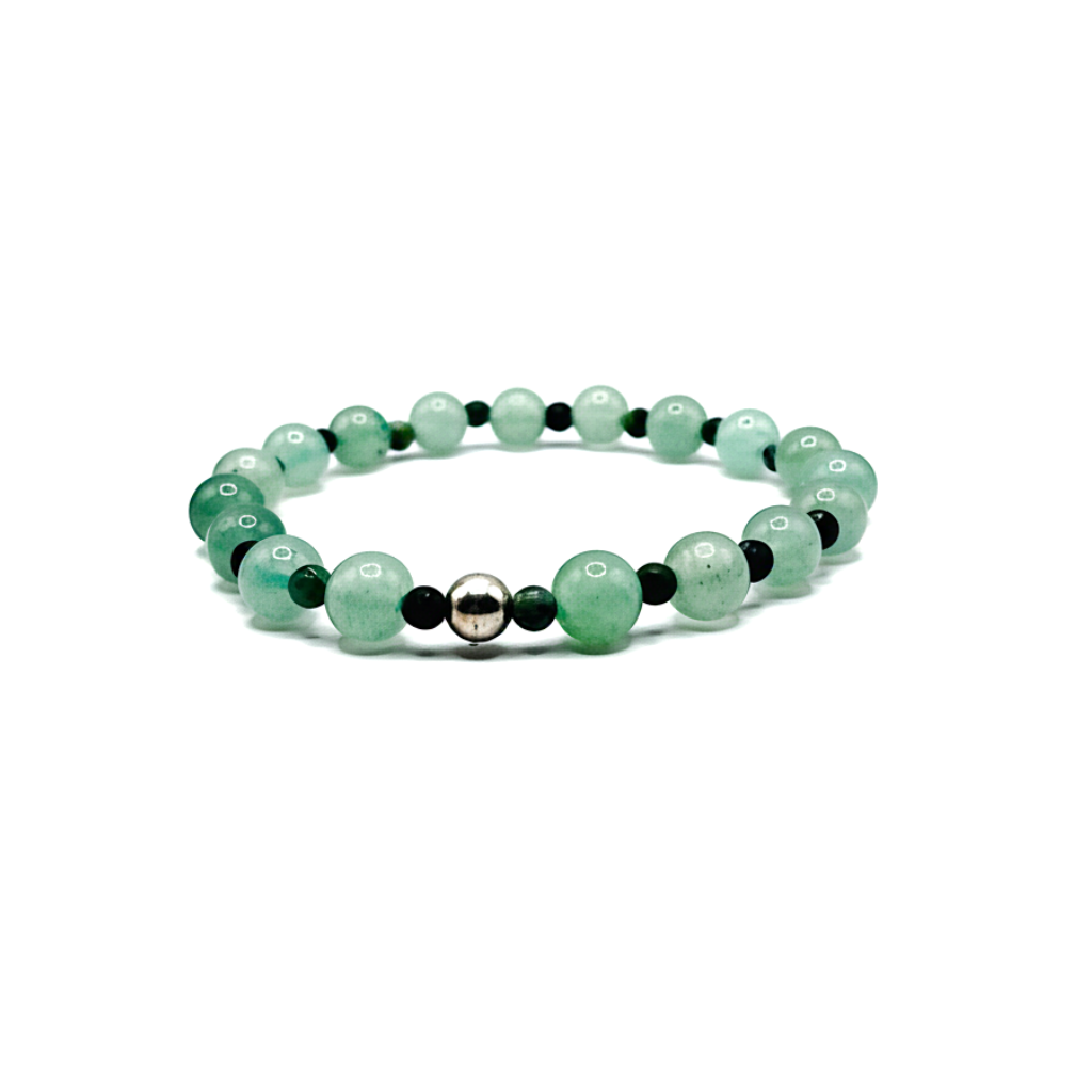 armband van aventurijn, afrikaans turkoois en sterling zilveren kralen