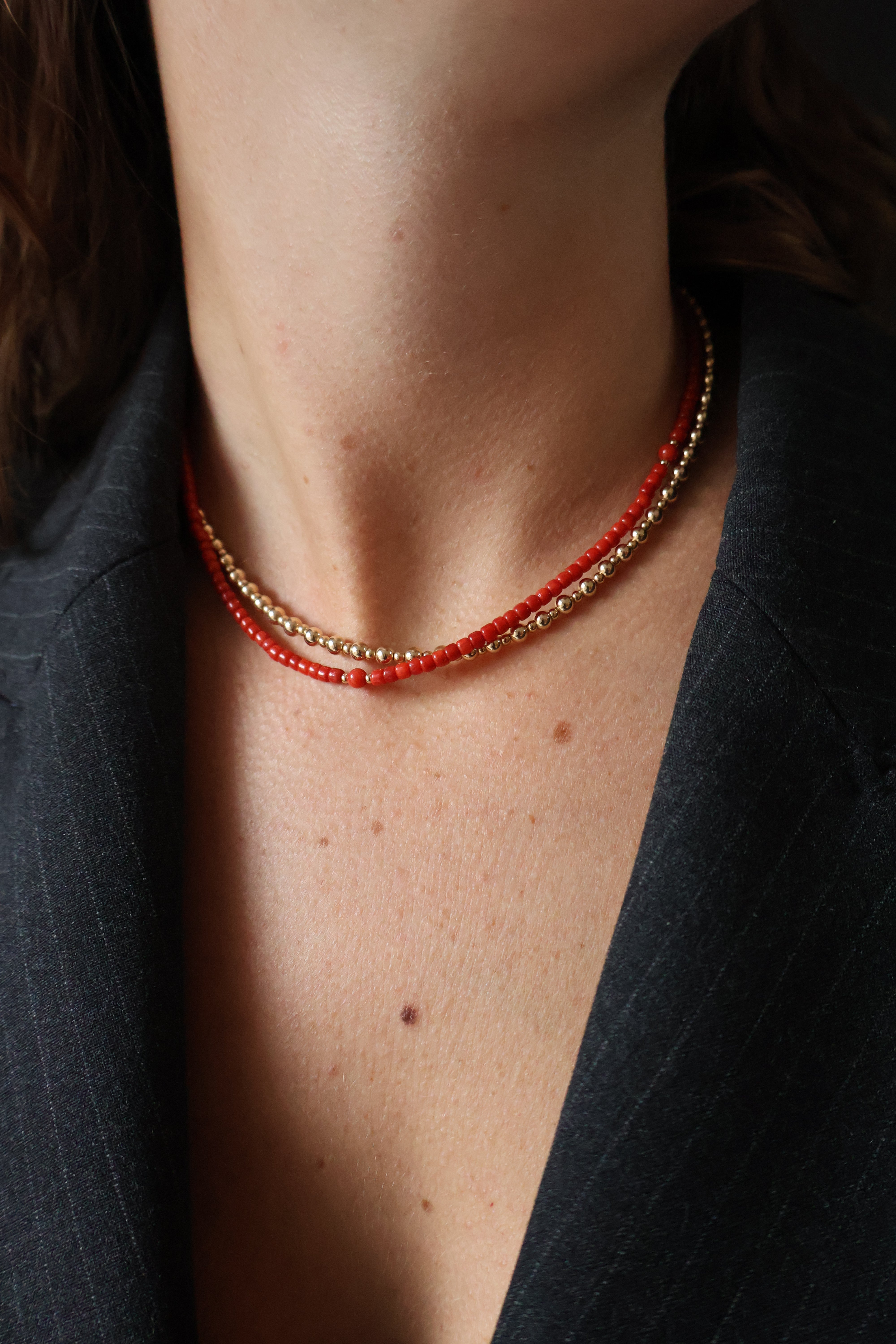 ketting van koraal en goldfilled kralen