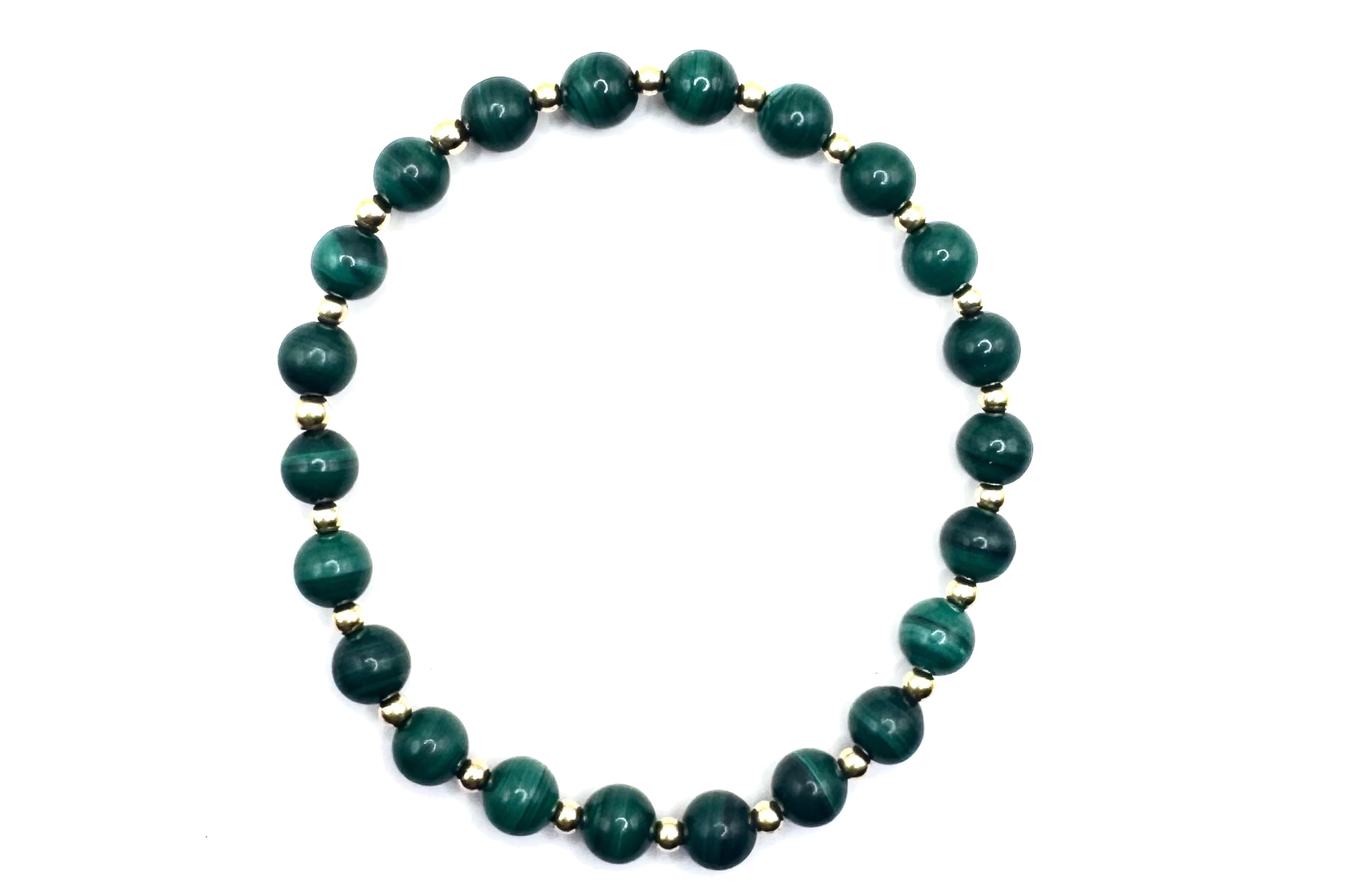 armband van ronde malachiet en  goldfilled kralen