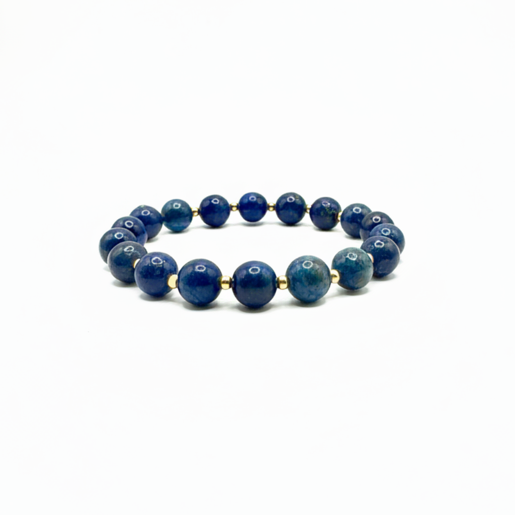 armband van ronde lapis lazuli en goldfilled kralen