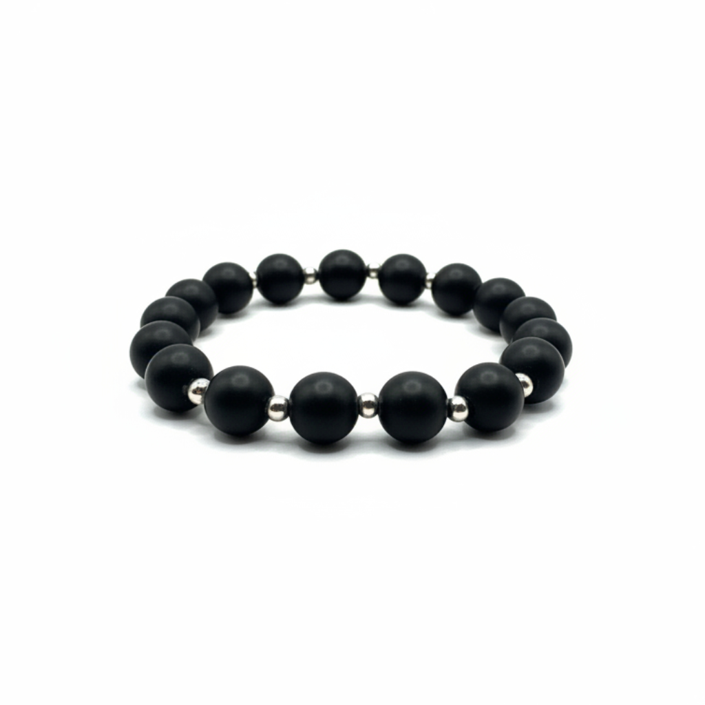 zwarte onyx met zilveren kralen