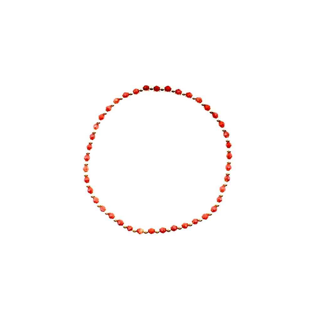 armbandje van rode jaspis en goldfilled kralen