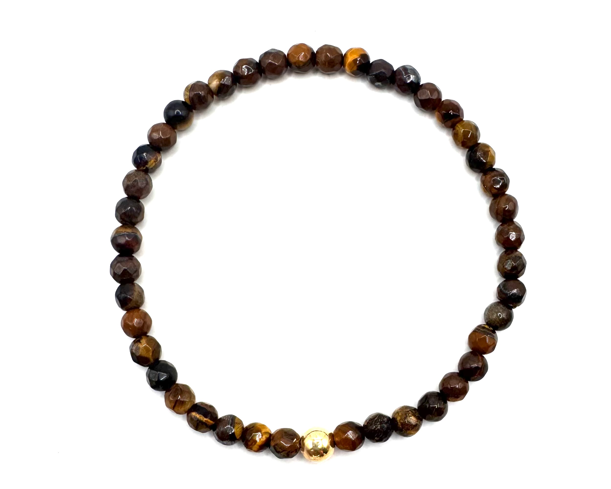 armband met facet geslepen tijgeroog en goldfilled kraal